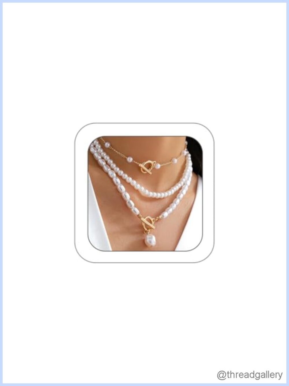 Baroque Pearl Pendant Necklace Set 3Pc Gold Layered Choker OT Buckle Wedding